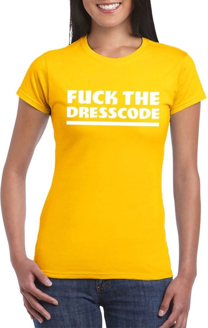 Fuck the dresscode dames shirt geel - Dames feest t-shirts L