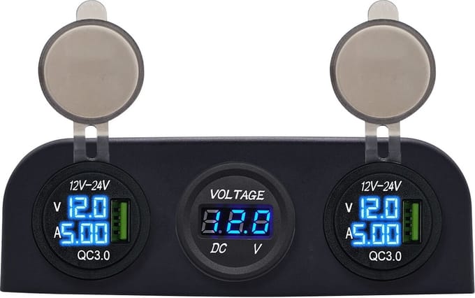 ProRide 12V USB Autolader 2 Poort - P19102 - Drievoudig opbouw paneel met Voltmeter