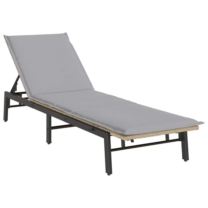 vidaXL - Ligstoel - met - kussen - beige - polyrotan