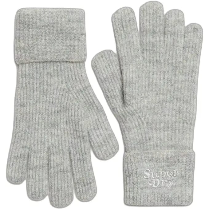 Superdry Zachte Ribgebreide Handschoenen Lichtgrijs Grootte: 1SIZE