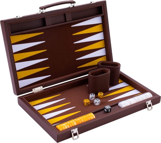 RONN® Backgammon Koffer – Luxe Backgammon Set – Bruin - 47cm x 38cm x 1cm