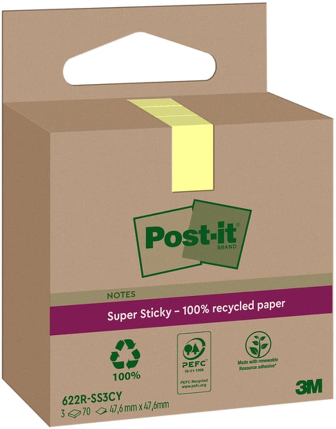 Memoblok 3m post-it 622 rss3cy 47.6x47.6mm geel | 12 stuks