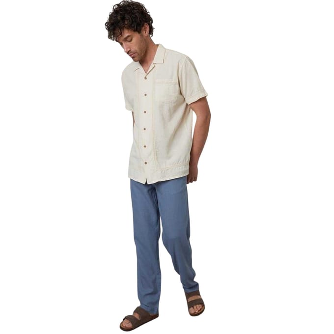 Threadbare Heren Korte Mouwen Shirt met Gehaakte Zoom (Natuurlijk)