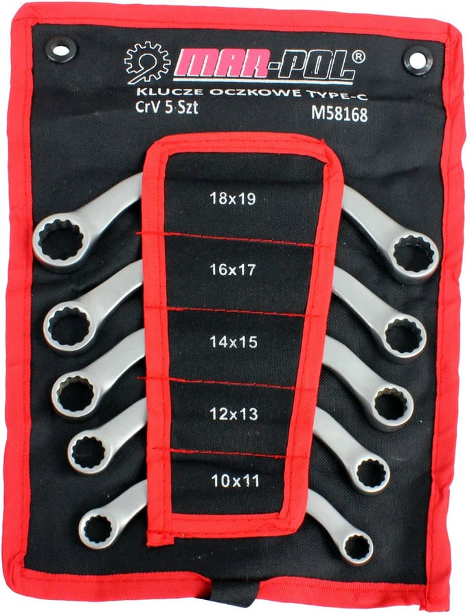 Mar-Pol Serie - Gebogen Ringsleutel Set - 10-19mm - Chroom-vanadium
