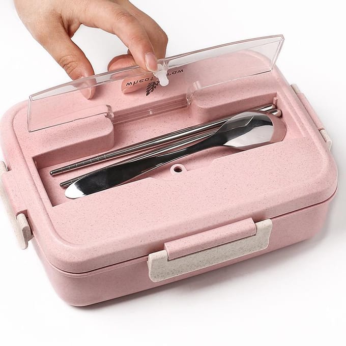 Magnetron Lunchbox Tarwestro Servies Voedselopslagcontainer Kinderen Kinderen School Kantoor Draagbare Bento Box roze