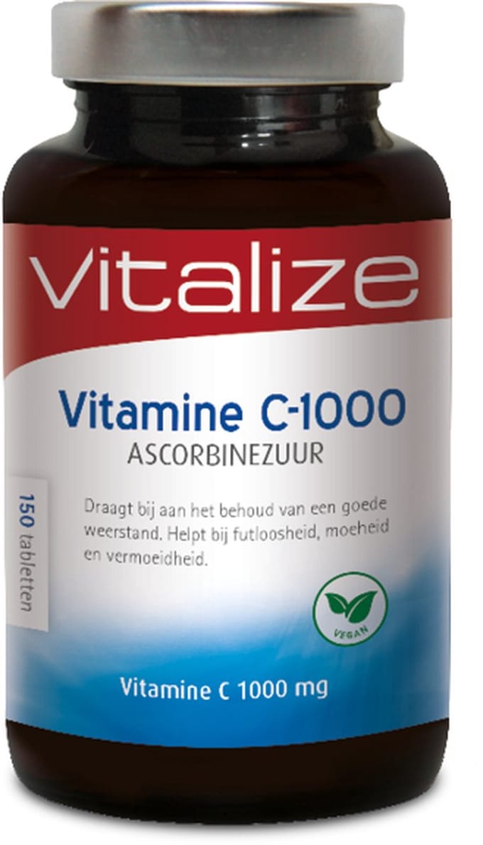 Vitalize Vitamine C 1000 mg Ascorbinezuur 150 tabletten | Draagt bij aan het behoud van een goede weerstand - Handig afsluitbare pot