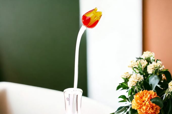 Bloem Glas Tulp Geel Rood, Kunstbloemen Tulpen 50 cm
