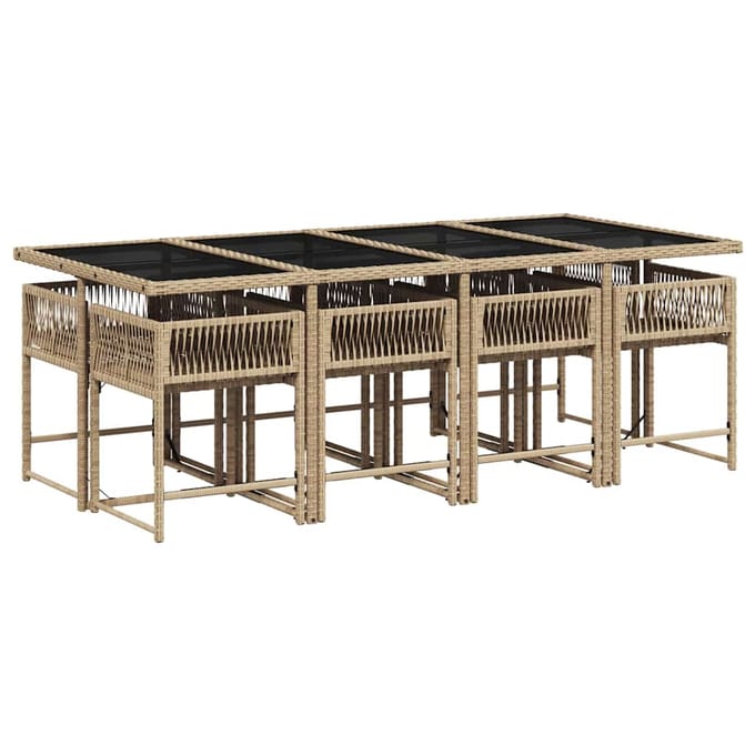 vidaXL - 9-delige - Tuinset - met - kussens - poly - rattan - gemengd - beige