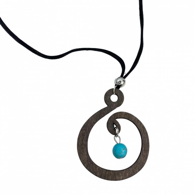 Ketting bruin hout turquoise verstelbaar - Charme Bijoux