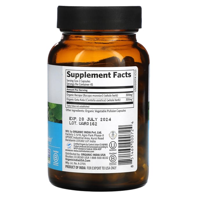 Organic India, geheugen, 90 plantaardige capsules