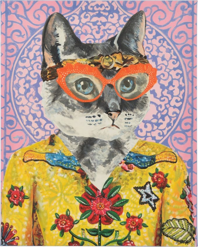 J-Line wanddecoratie Kat Popart - canvas - mix - small