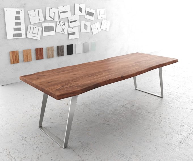 Eettafel Edge acacia bruin 260x100 XL edelstaal schuin Live-Edge