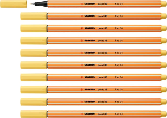 STABILO point 88 - Premium Fineliner - Fine 0,4 mm – Licht Geel – Doos 10 stuks