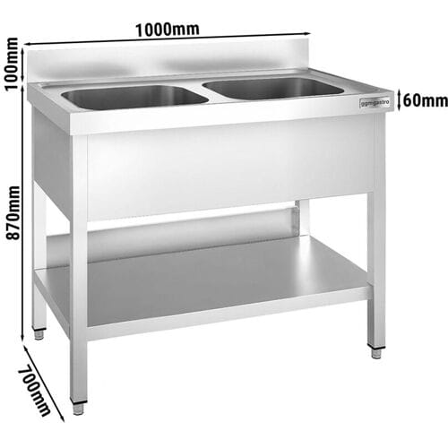 GGM Gastro Spültisch PREMIUM - 1000x700mm - mit Grundboden - mit 2 Becken mittig