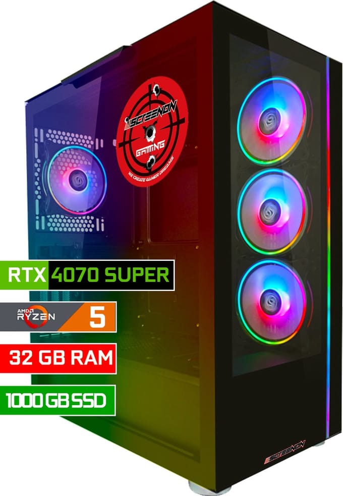 ScreenON - Game Computer / Gaming PC - Ryzen 5 - 1TB M.2 SSD - 32GB RAM - RTX 4070 Super - Windows 11