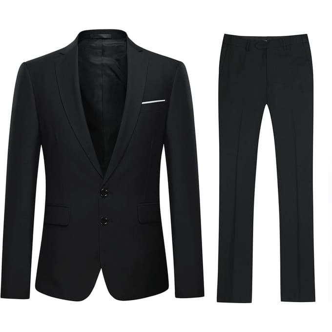 Heren 2-delig slim fit zwart pak met twee knopen