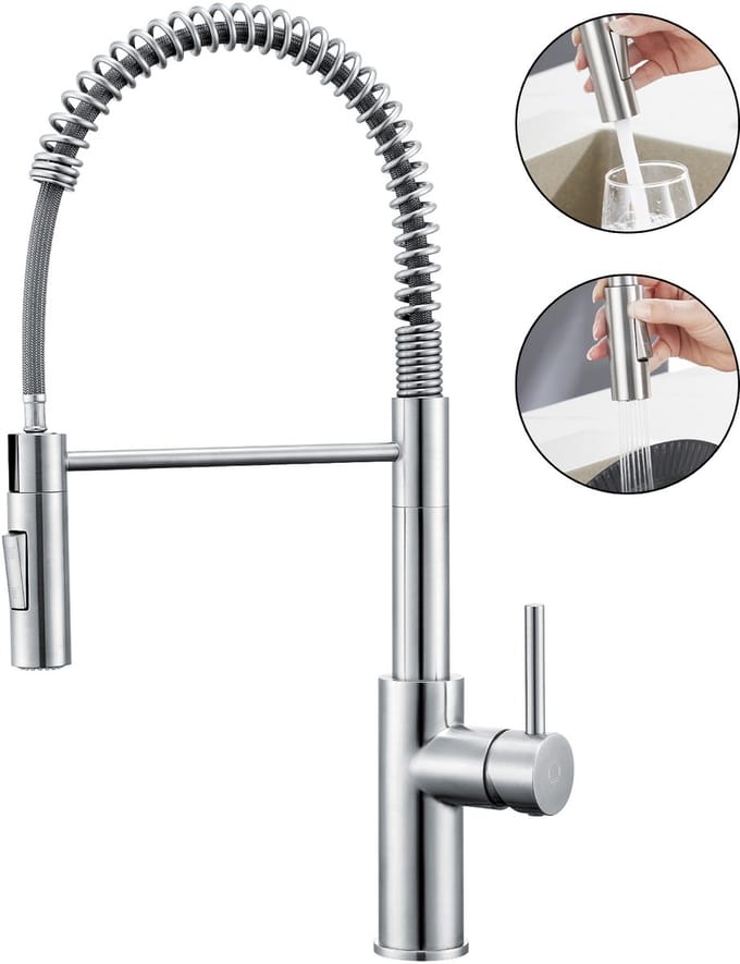 CECIPA Max keukenkraan met uittrekbare uitloop - Handdouche - Mengkraan - 2 straalsoorte - 360° Draaibaar - Chroom - RVS