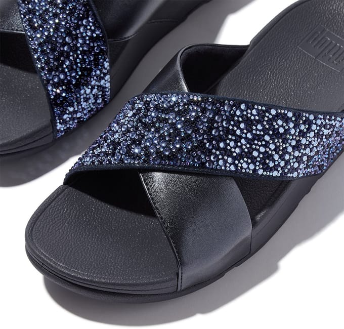 FitFlop Dames sandalen Lulu Crystal-Mix Metallic Cross Slides JE2