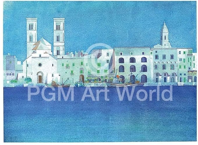 Kunstdruk Ralf Westphal - Weiße Hafenstadt in Apulien 70x50cm