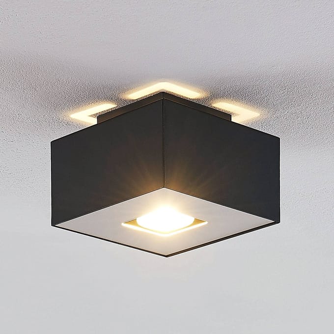 Lindby Kasi plafondlamp, zwart 1-lamp 14 x 14cm