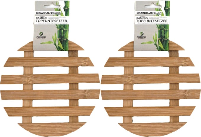 Haushaltshelden pannenonderzetterss - 2x - rond - D17 cm - bamboe hout