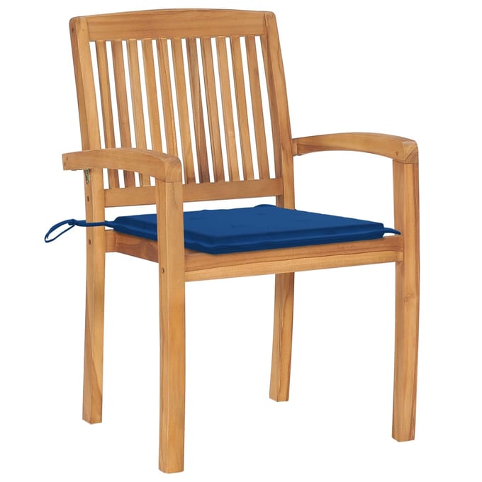 vidaXL - Tuinstoelen - stapelbaar - 4 - st - met - kussens - massief - teakhout