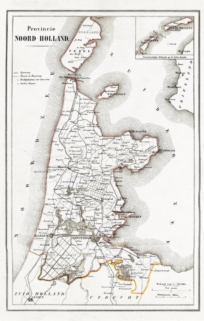 Textielposter Kaart van Noord-Holland 1865