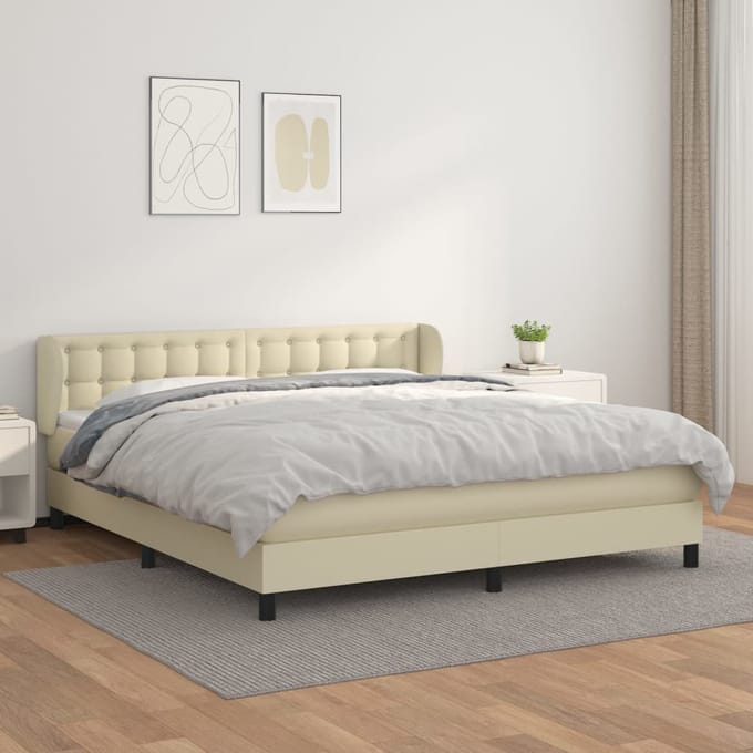 vidaXL - Boxspring - met - matras - kunstleer - crèmekleurig - 180x200 - cm