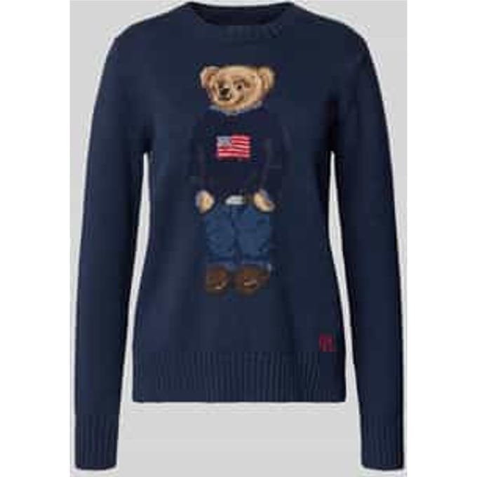 regular fit pullover van mix van katoen en linnen met polo bear-stitching