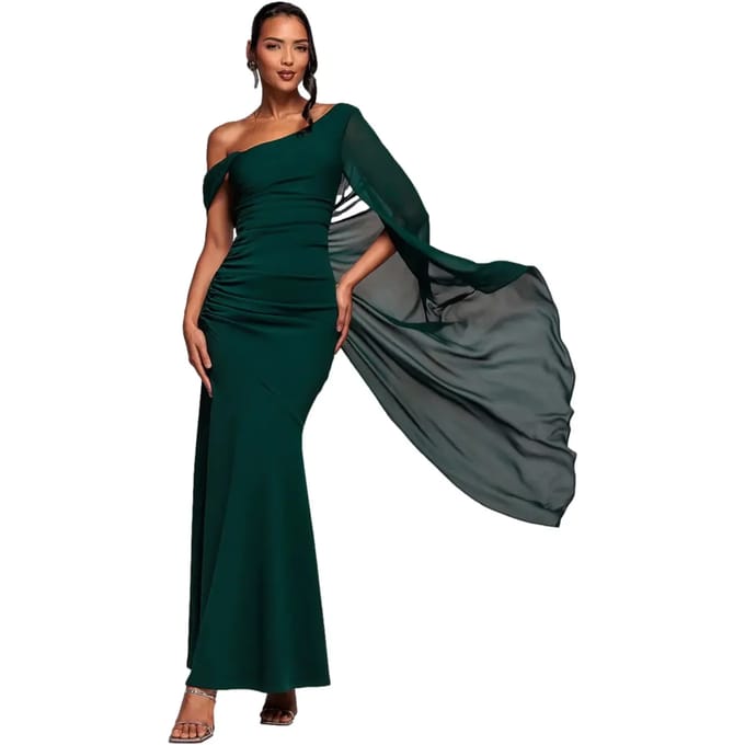 Asymmetrische Chiffon en Scuba Jurk Dames Goddiva Maxi