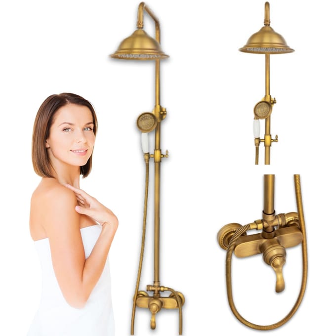 SILLA Regendouche Set - Retro ééngreeps Doucheset - Uittrekbare Doucheset met Handdouche + Regendouchekop - Antiek Koper
