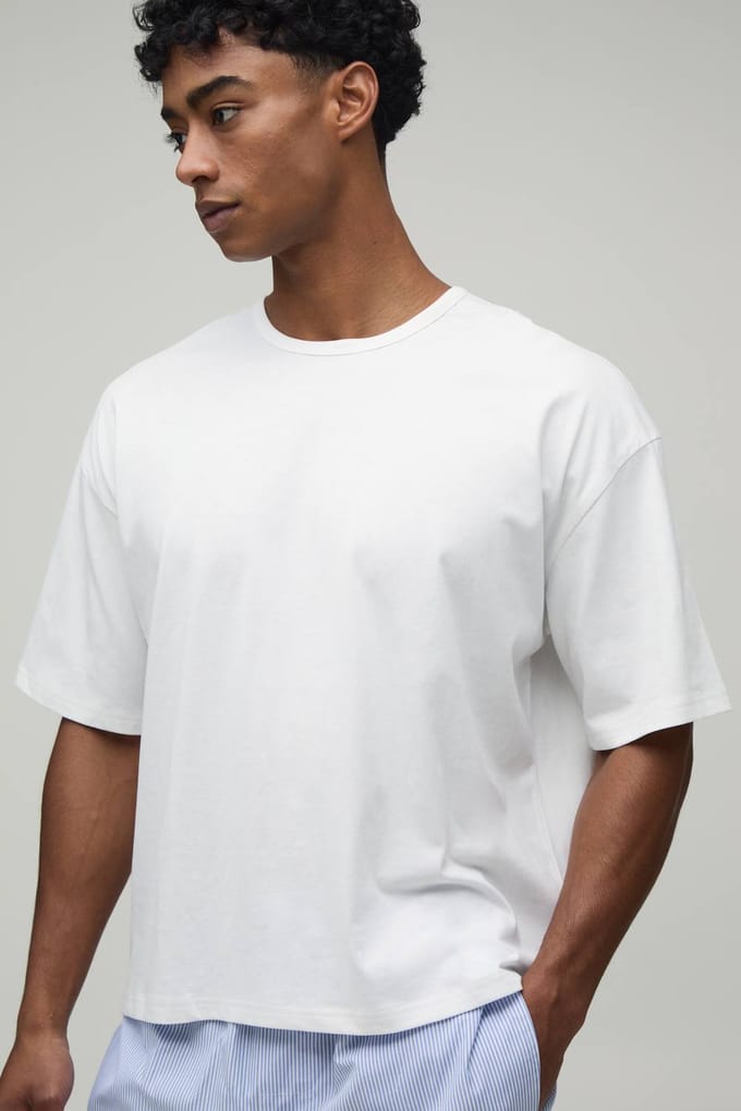 Oversized Boxy T-shirt & Boxy Gestreepte Korte Loungewear Set | Blue | Size Medium