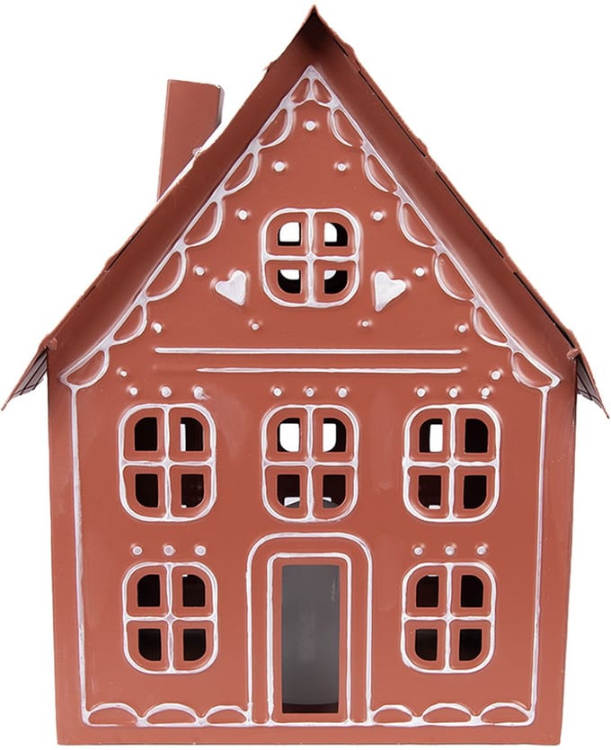 Clayre & Eef Decoratie Huis met LED 27x19x32 cm/ 3x AAA Bruin Metaal