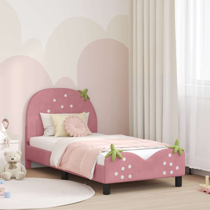 vidaXL - Kinderen - bedframe - met - hoofdboard - Roze - 80 - x - 160 - cm - Fluweel