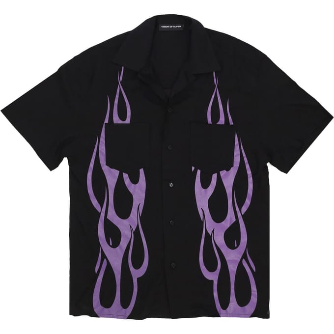 Heren overhemd met korte mouwen Flames Shirt Zwart/paars