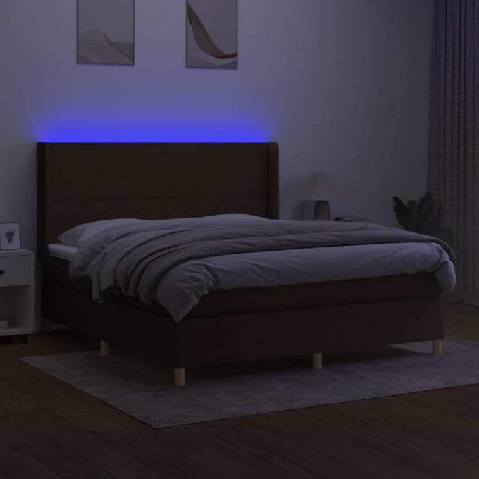 vidaXL - Boxspring - met - matras - en - LED - stof - donkerbruin - 160x200 - cm