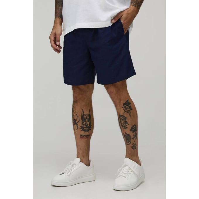Relaxed Fit Mid Length Linen Blend Co-Ord Short | Navy | Size Small