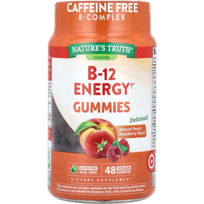 Nature's Truth, bonbons gélifiés énergétiques B-12, pêche framboise naturelle, 48 bonbons gélifiés végétaliens