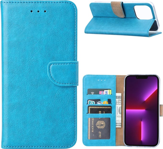 Hoesje Geschikt voor iPhone 14 Pro Max portemonnee Bookcase – Blauw