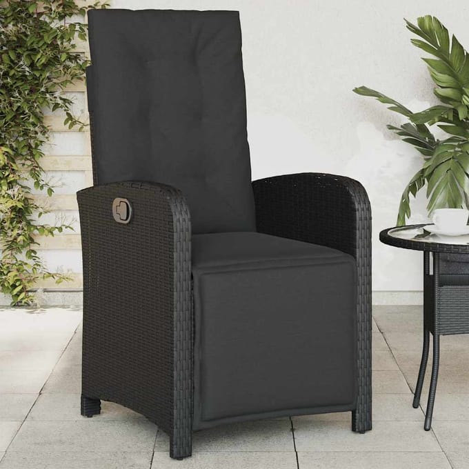 vidaXL - Tuinstoelen - 2 - st - verstelbaar - met - voetensteun - poly - rattan - zwart
