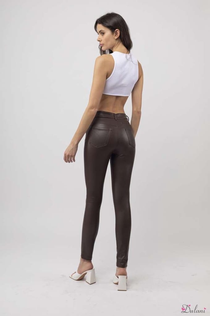 Broek Toxik3 hoge taille lederlook choco