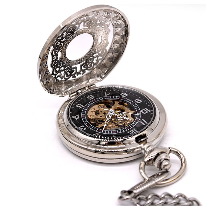 Antiek messing zilverlegering skelet half jacht zakhorloge