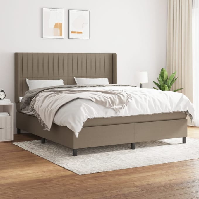 vidaXL - Boxspring - met - matras - stof - taupe - 180x200 - cm