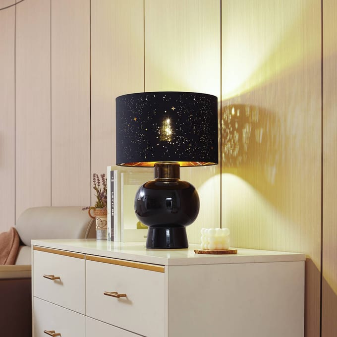 Lindby - Tafellamp - 1licht - Textiel, keramiek - H: 46 cm - E27 - zwart