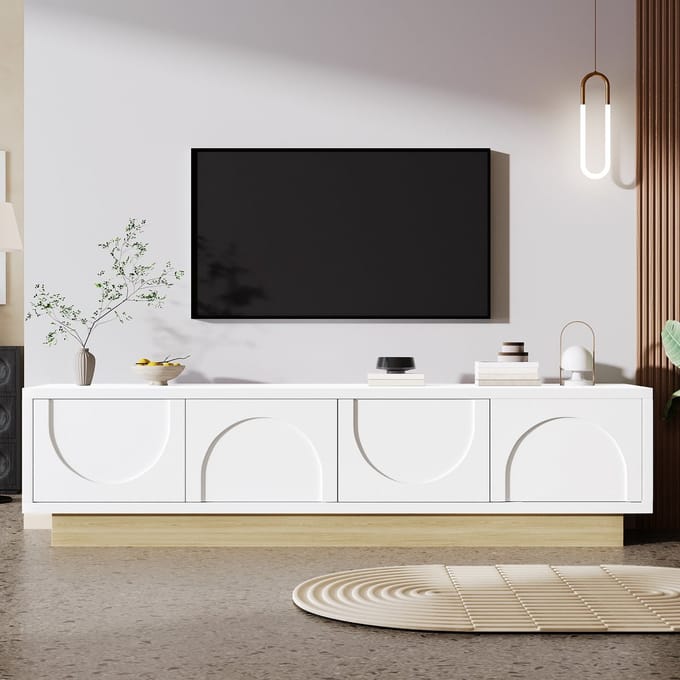 Sweiko TV-meubel - Houtlook - Vier deuren - Kabelbeheer - 175 x 40 x 41.5 cm - Wit