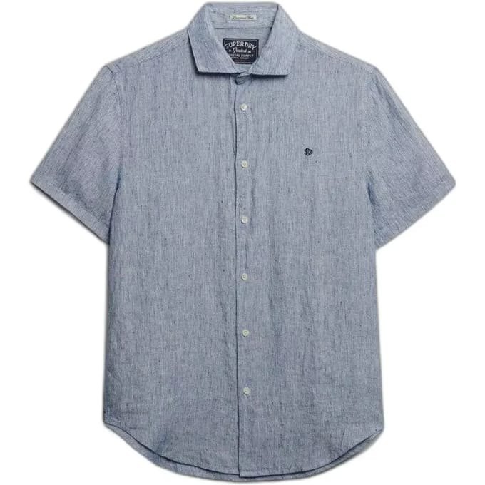 Superdry Riviera Linnen Overhemd met Korte Mouwen Light Grey Grootte: Xxl