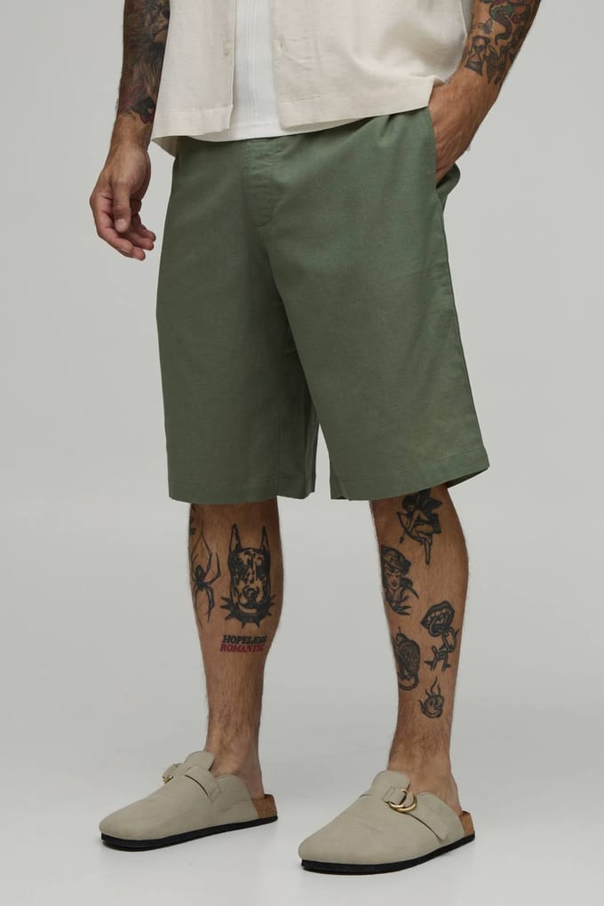 Baggy Fit Half & Half Taille Cargo Shorts | Olive | Size Small