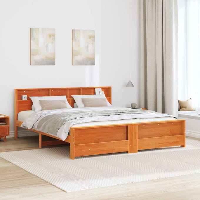 vidaXL - Bedframe - met - plank - Wasbruin - 200 - x - 200 - cm - Massief - grenenhout