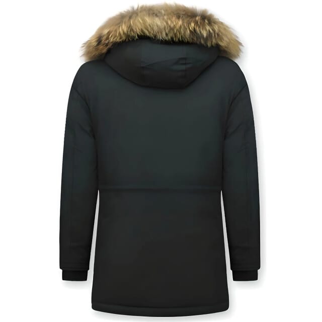 Tony Backer Lange winterjas met grote bontkraag
