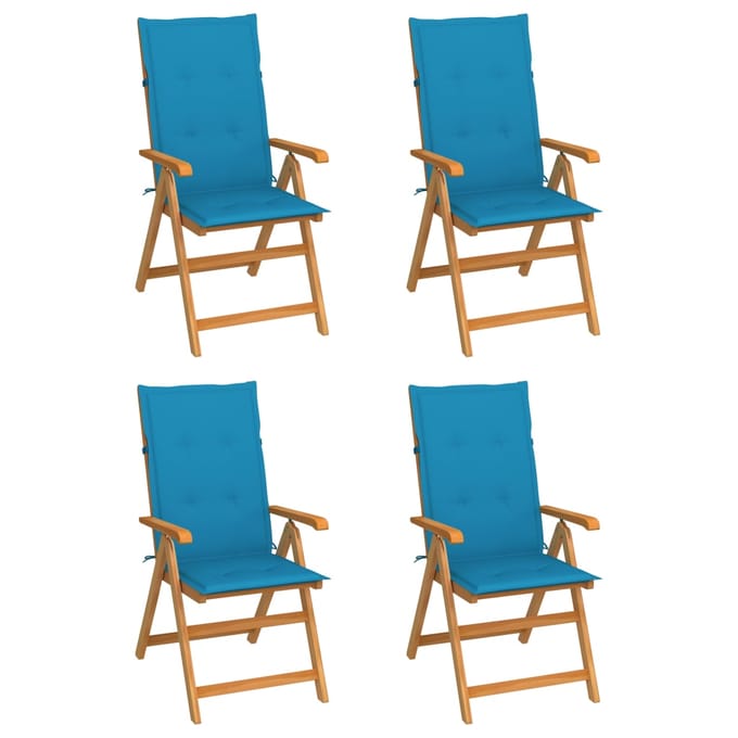 vidaXL - Inklapbare - stoelen - 4 - st - met - blauwe - kussens - massief - teakhout